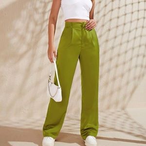 LIME GREEN WOMEN’S HIGH WAIST SATIN PANTS